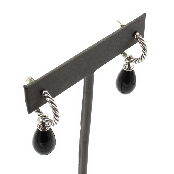 Vintage David Yurman Sterling DY Elements Black Onyx Drop Earrings - Picture 6 of 6